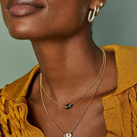 Bailey Gold Pave Short Pendant Necklace in White Crystal - Picture 3 of 4